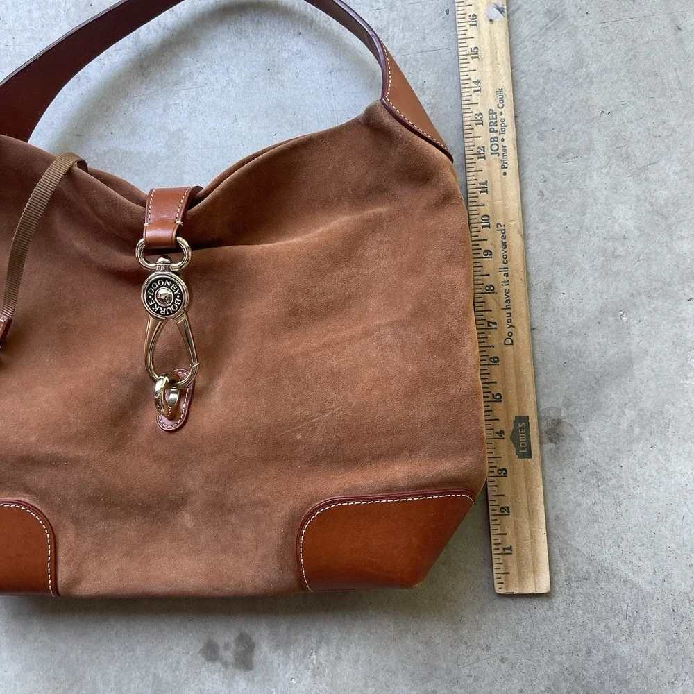 Dooney And Bourke Logo‎ Lock Shoulder Bag Brown Suede Purse